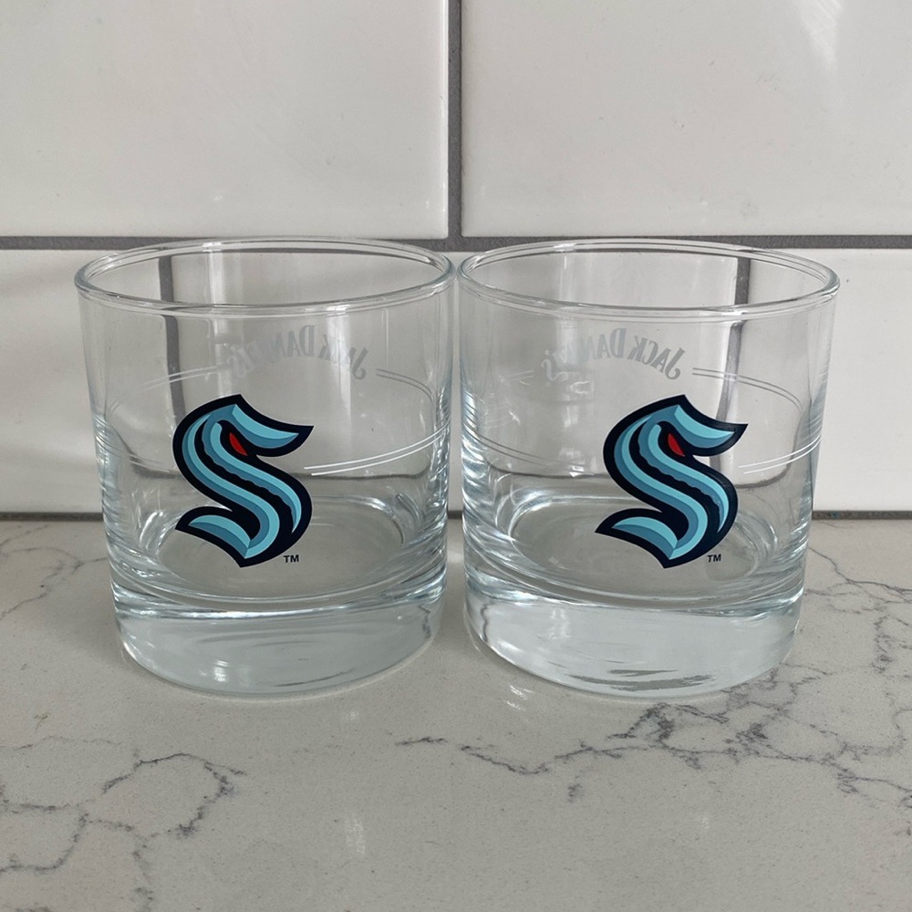 Jack Daniels Kraken 2 Set Rocks/Lowball Glasses (Clear/Blue) *NWOT*